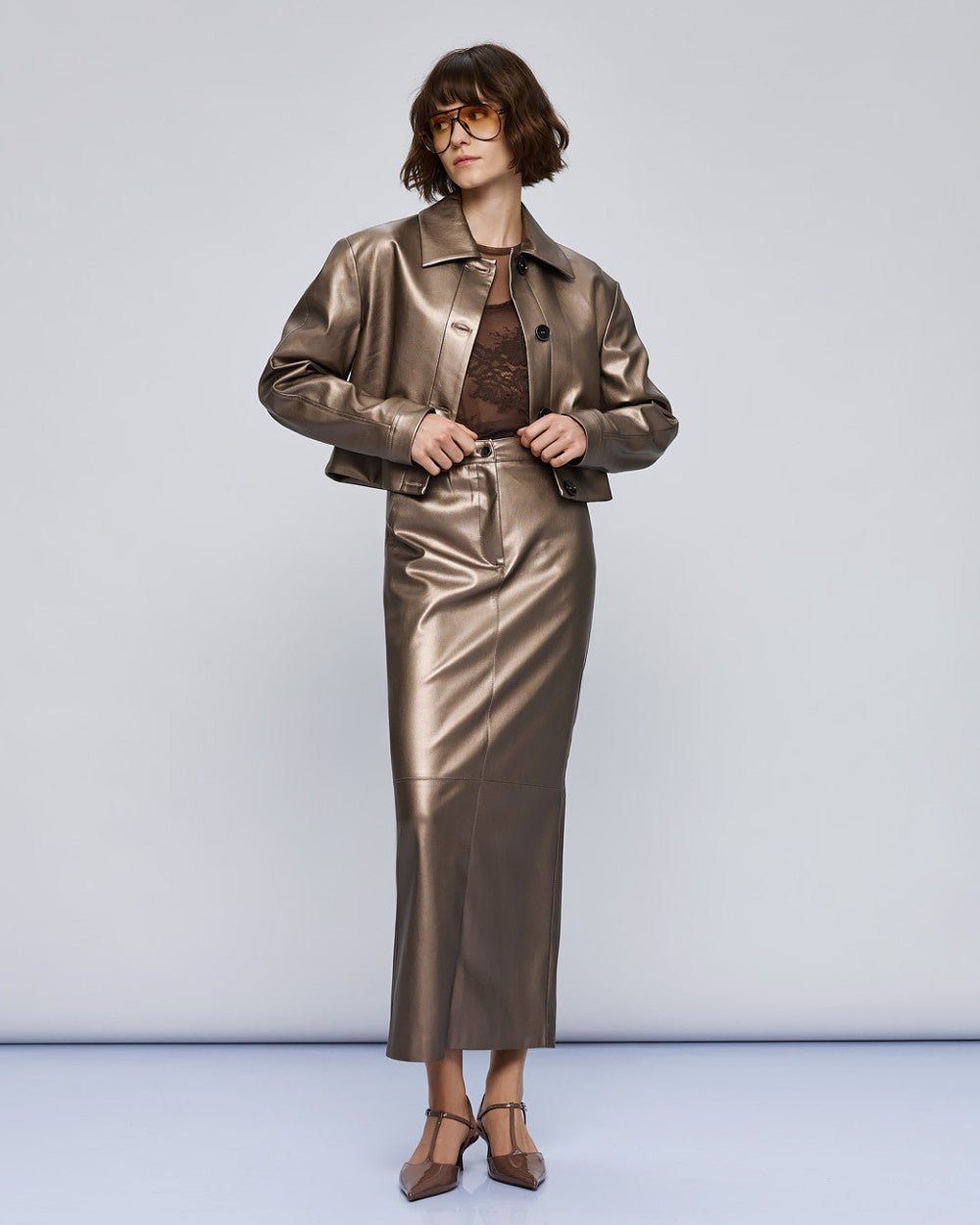 Φούστα μίντι όψης δέρματος Access Fashion