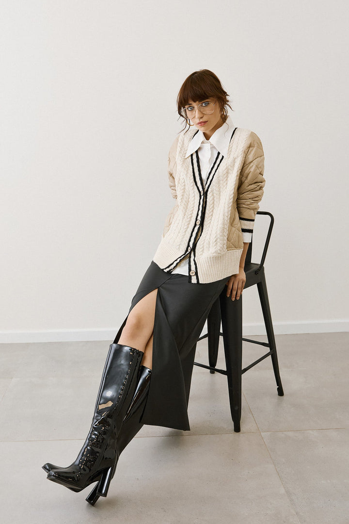 Φούστα μίντι όψης δέρματος με σκίσιμο Figaro Fashion