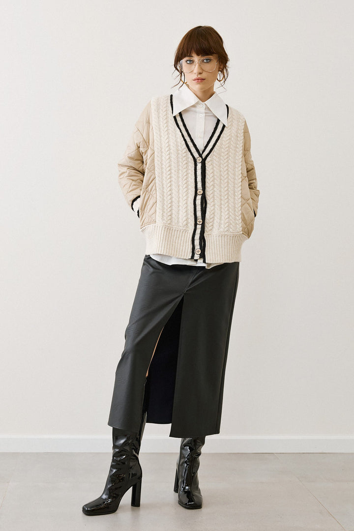 Φούστα μίντι όψης δέρματος με σκίσιμο Figaro Fashion