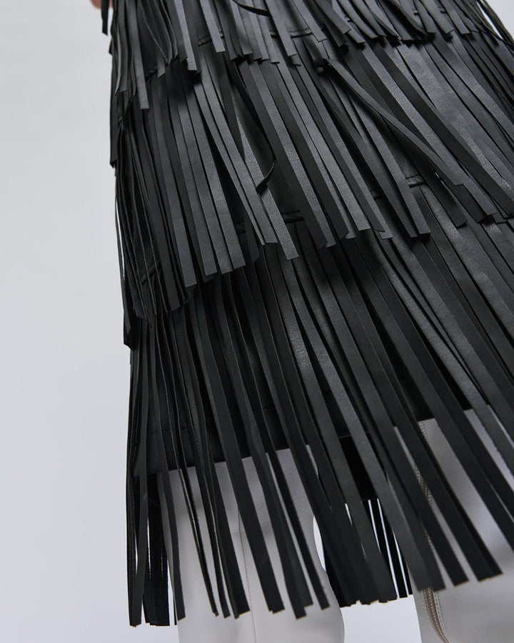 Φούστα όψης δέρματος με κρόσσια Access Fashion