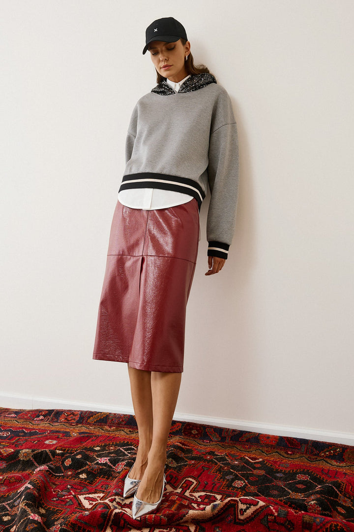 Φούστα vinyl μίντι με σκίσιμο Figaro Fashion
