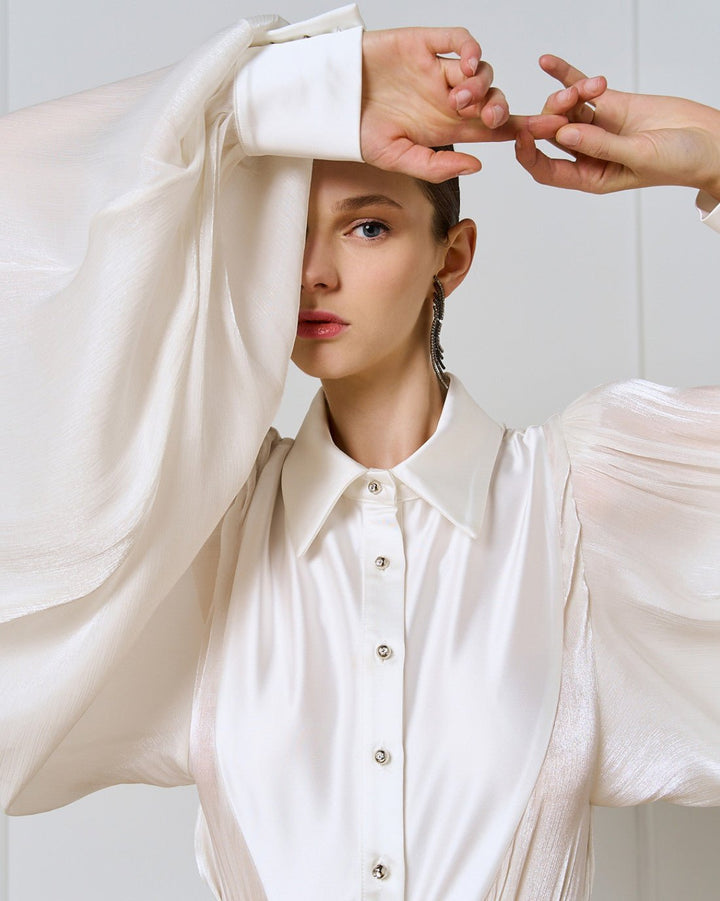 Κορμάκι με σατέν λεπτομέρειες και φουσκωτά μανίκια Access Fashion