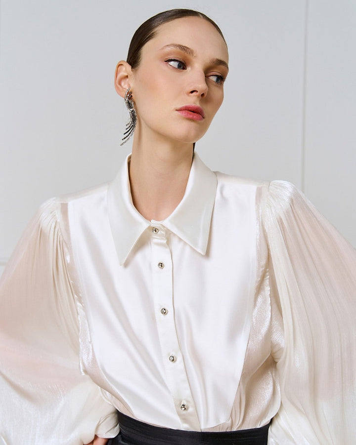 Κορμάκι με σατέν λεπτομέρειες και φουσκωτά μανίκια Access Fashion