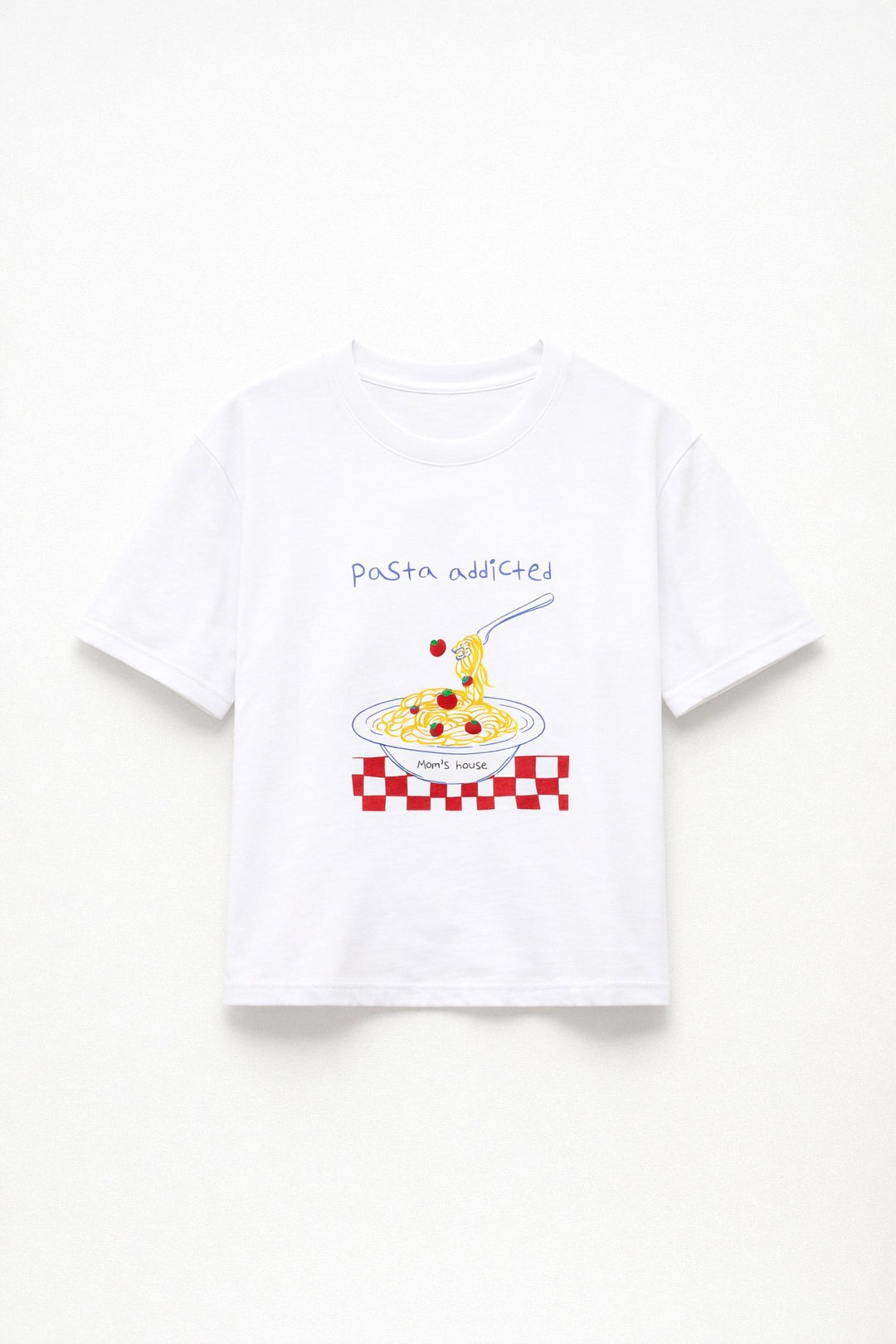Λευκό Graphic T-Shirt “Pasta Addicted” με Pasta Print Lumina