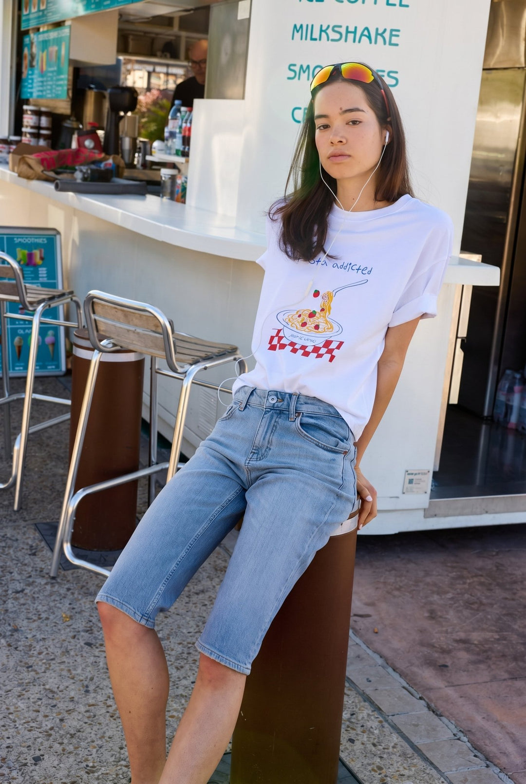Λευκό Graphic T-Shirt “Pasta Addicted” με Pasta Print Lumina