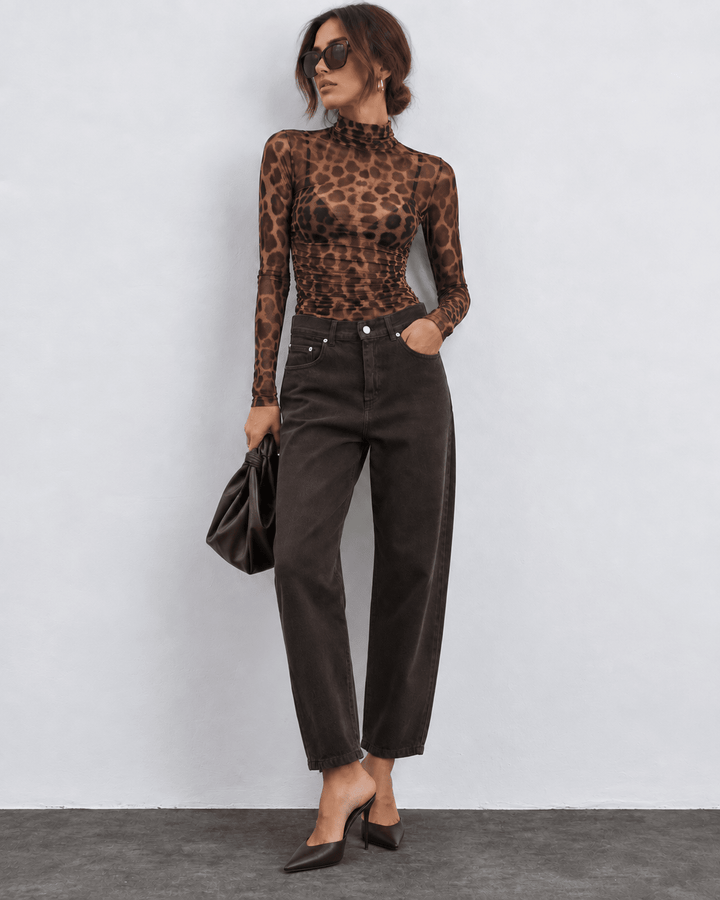 Leopard μπλούζα με διαφάνεια & σούρες Lumina