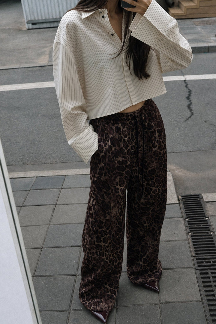 Leopard σετ jacket με κουκούλα & wide leg παντελόνι Lumina