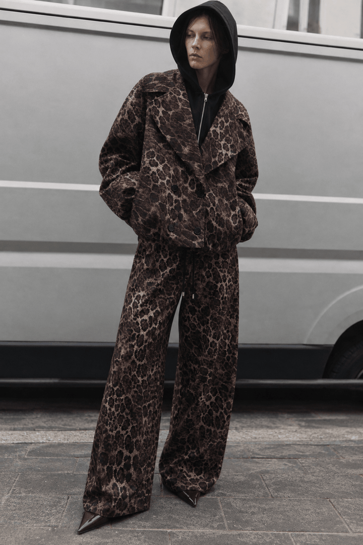 Leopard σετ jacket με κουκούλα & wide leg παντελόνι Lumina