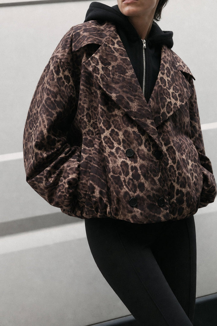 Leopard σετ jacket με κουκούλα & wide leg παντελόνι Lumina