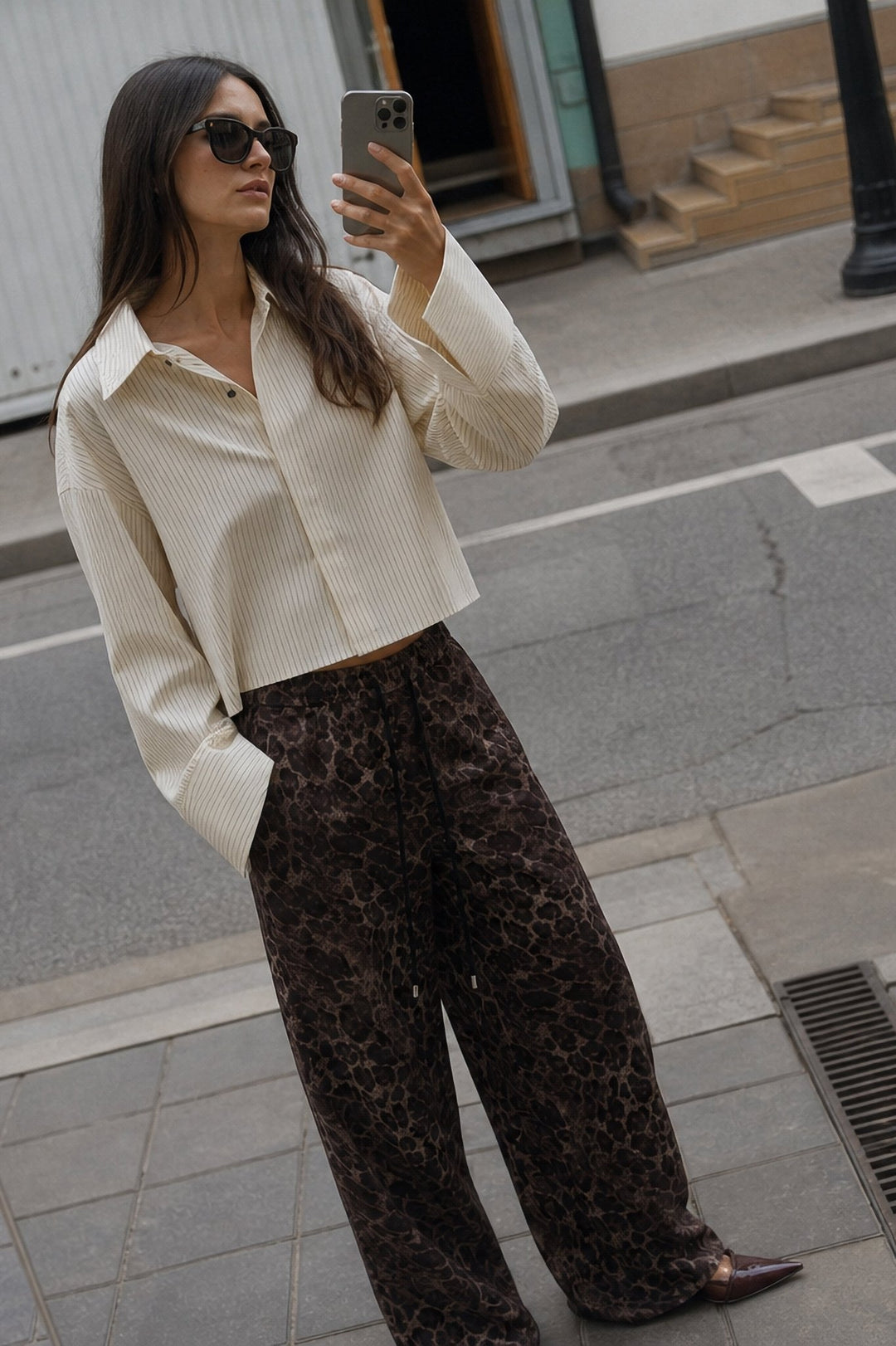 Leopard σετ jacket με κουκούλα & wide leg παντελόνι Lumina
