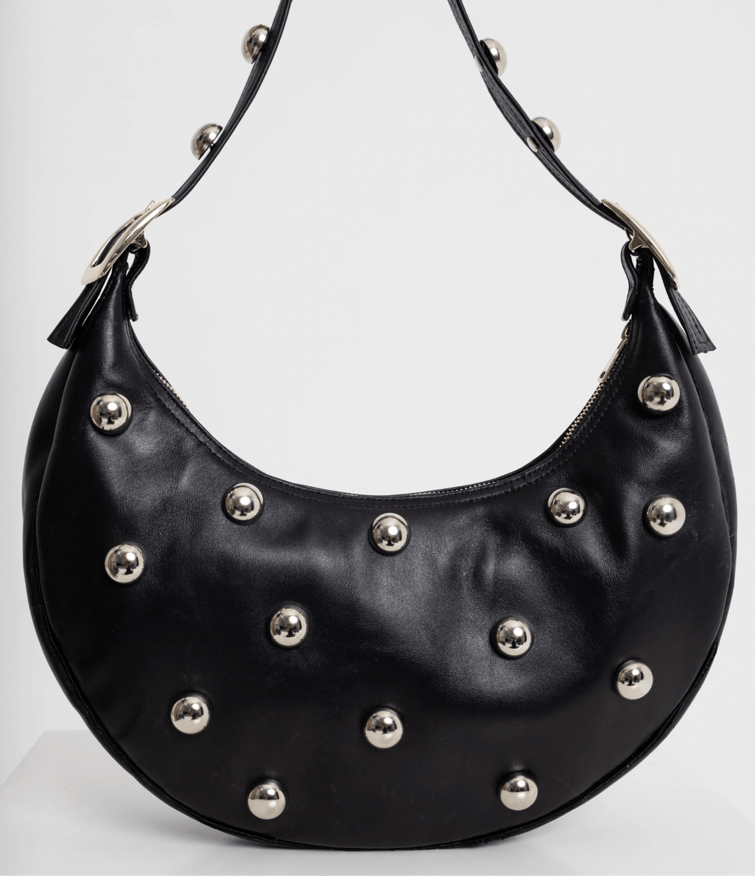 Μαύρη τσαντά STUDS BIG HALFMOON (smooth black genuine leather) Clic Jewels - A Collection Boutique