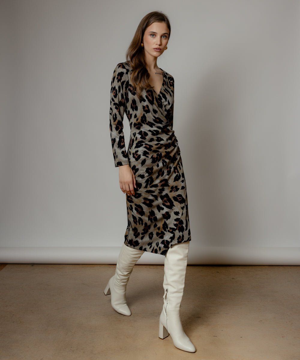 Midi animal print φόρεμα με V λαιμόκοψη Coelia