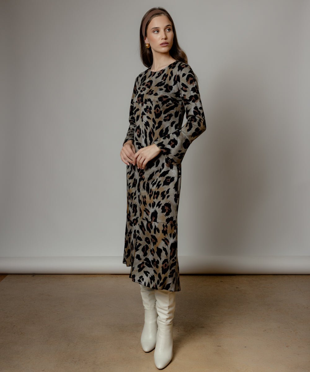 Midi φόρεμα animal print με καμπάνα μανίκι Coelia