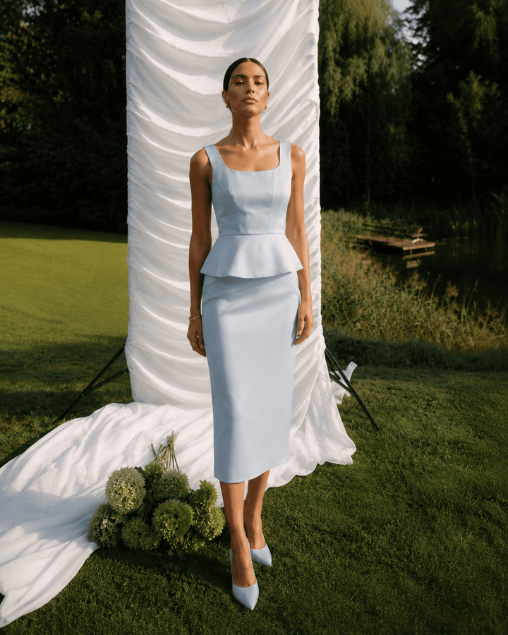 Midi pencil σατέν φόρεμα με peplum Coelia
