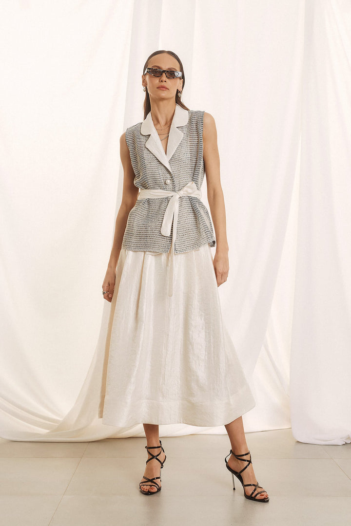 Μίντι φούστα με σατινέ υφή και πιέτες Figaro Fashion