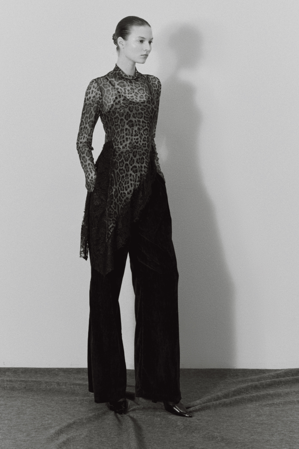 Μπλούζα λεοπάρ διαφάνεια με δαντέλα Lumina