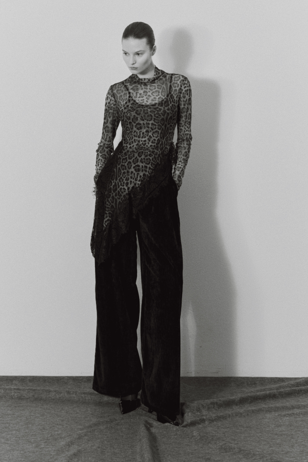 Μπλούζα λεοπάρ διαφάνεια με δαντέλα Lumina