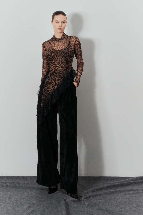 Μπλούζα λεοπάρ διαφάνεια με δαντέλα Lumina