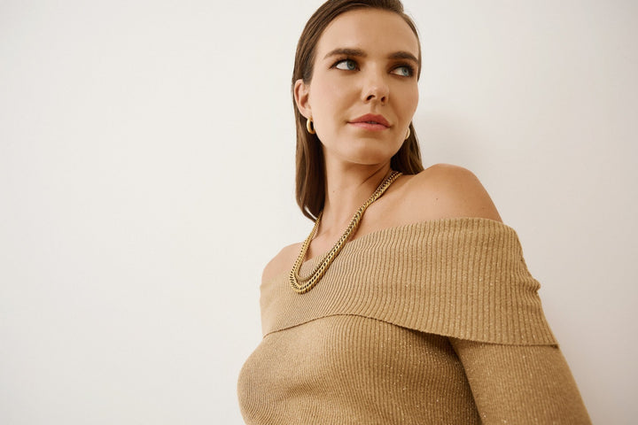Μπλούζα πλεκτή έξω ώμους lurex Figaro Fashion