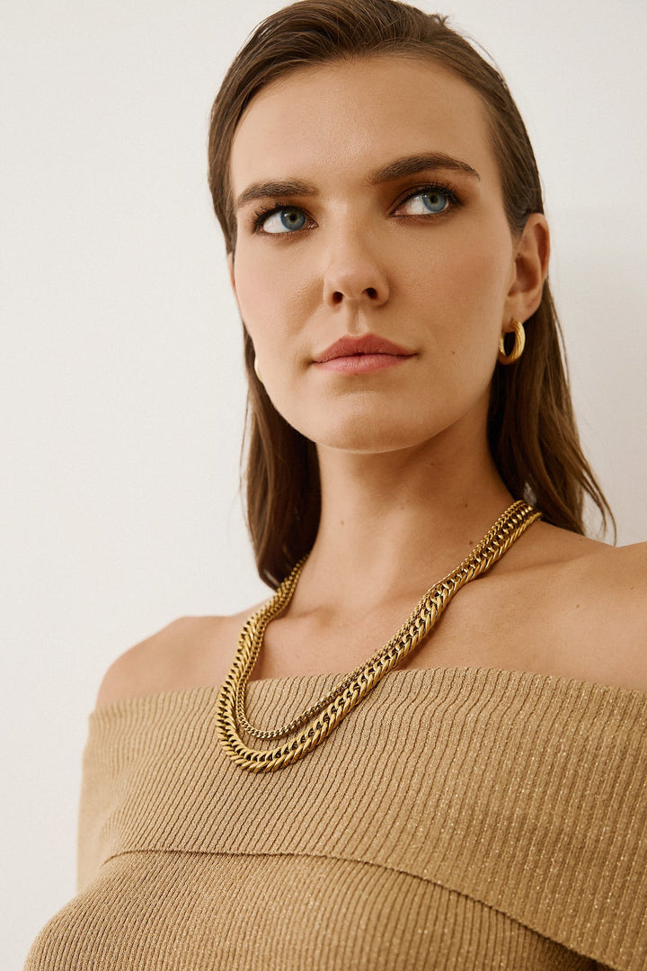 Μπλούζα πλεκτή έξω ώμους lurex Figaro Fashion