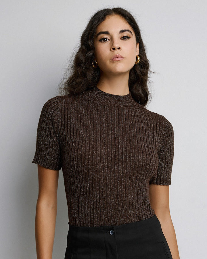 Μπλούζα πλεκτή κοντομάνικη lurex Access Fashion