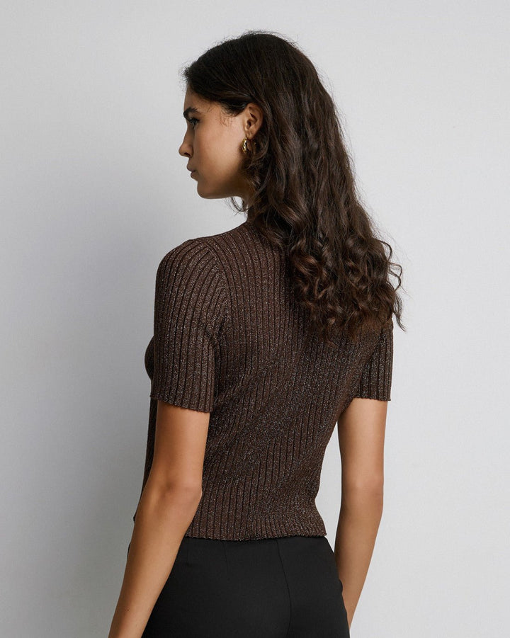 Μπλούζα πλεκτή κοντομάνικη lurex Access Fashion