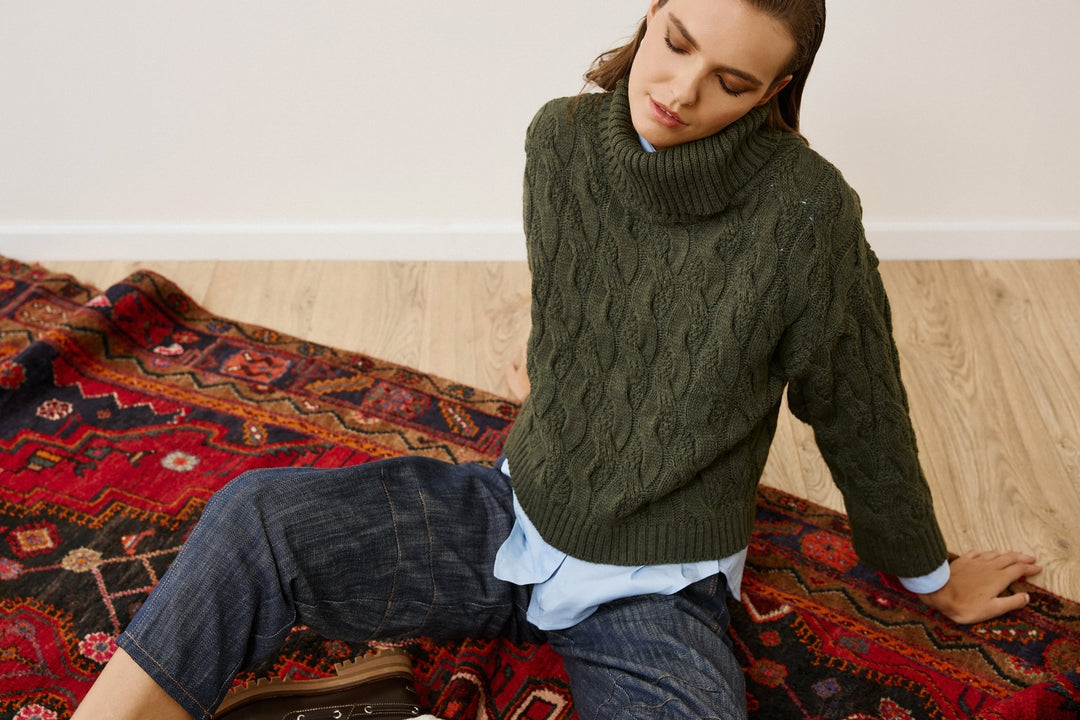 Μπλούζα πλεκτή με ζιβάγκο και πλεξούδες Figaro Fashion