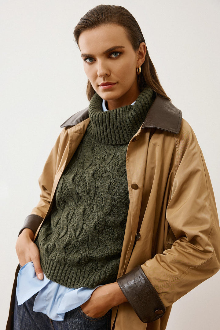 Μπλούζα πλεκτή με ζιβάγκο και πλεξούδες Figaro Fashion