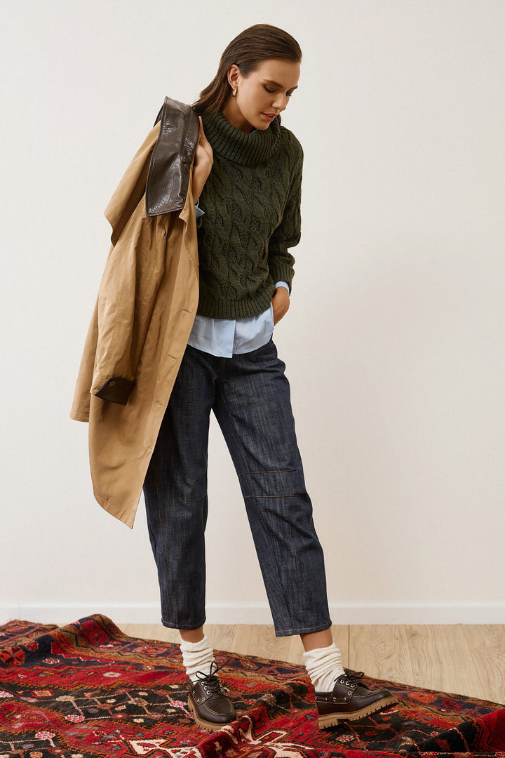 Μπλούζα πλεκτή με ζιβάγκο και πλεξούδες Figaro Fashion