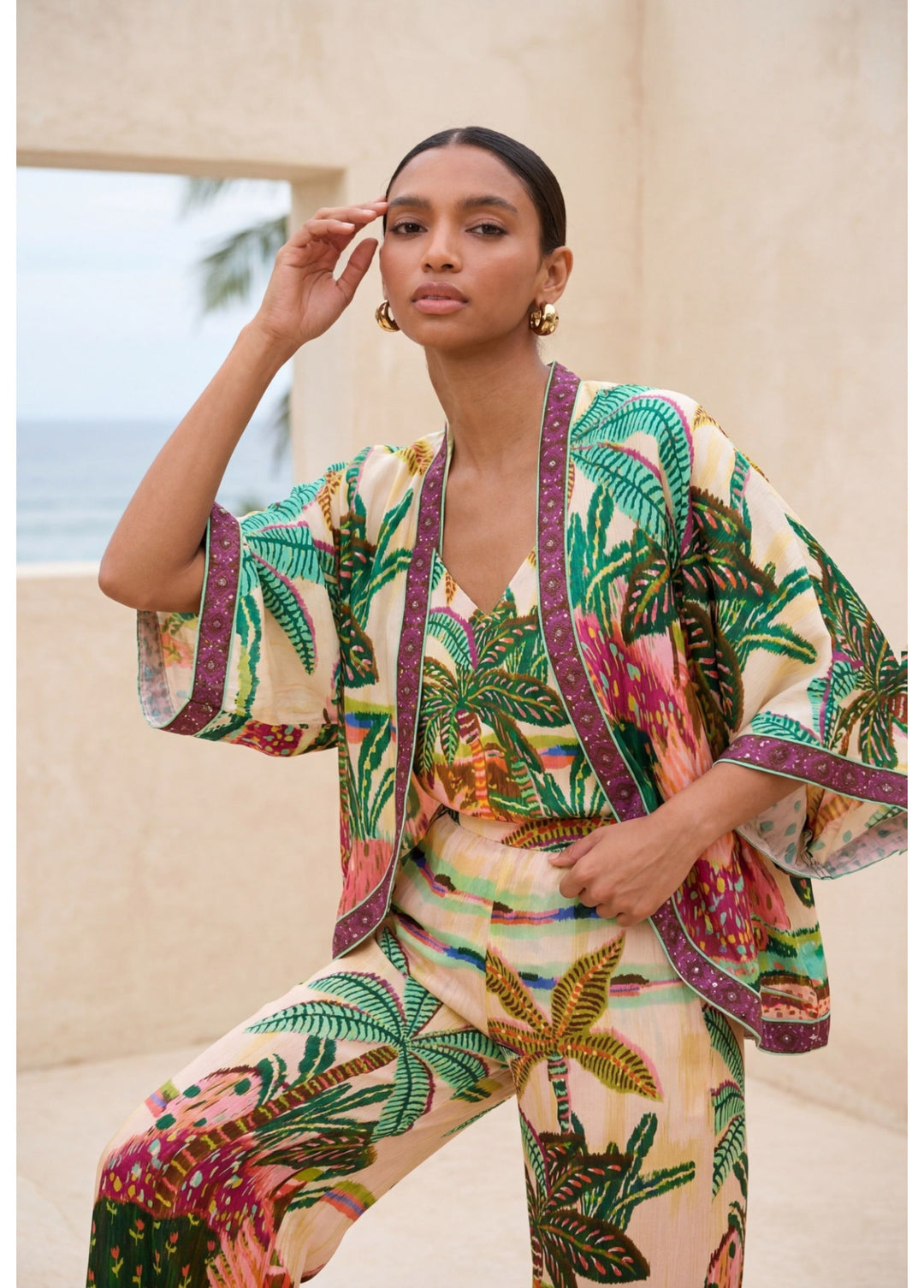 Κιμονό tropical με πολύχρωμο print και κέντημα Lola Casademunt
