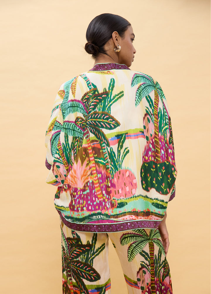 Κιμονό tropical με πολύχρωμο print και κέντημα Lola Casademunt