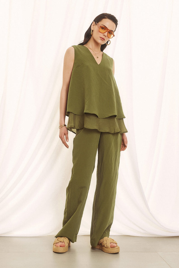 Olive Breeze Layered Co - ord Set Figaro Fashion