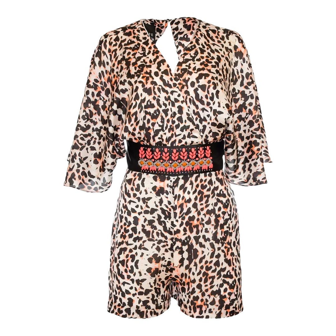 Ολόσωμο σορτς leopard με κεντημένη ζώνη Access Fashion