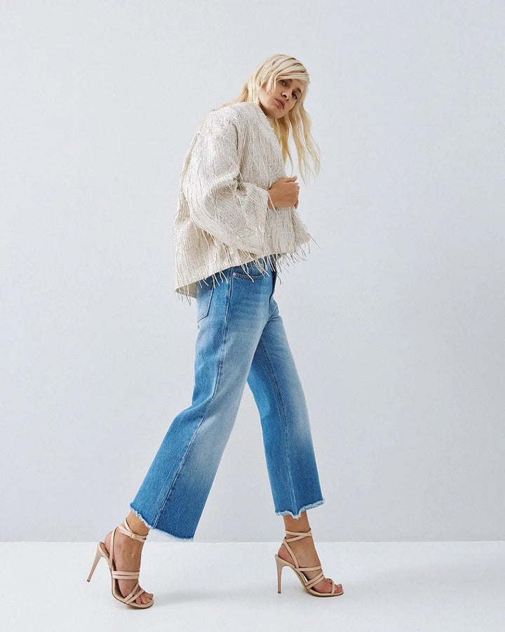 Παντελόνι denim capri με ξέφτια Access Fashion