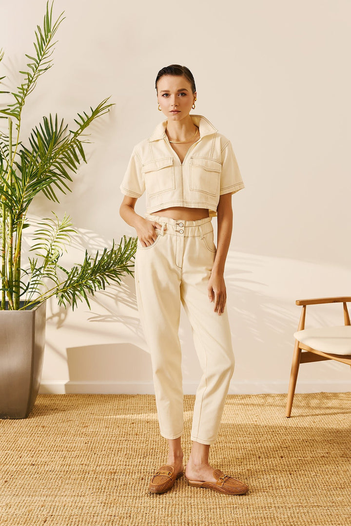 Παντελόνι denim ψηλόμεσο paperbag Figaro Fashion - A Collection Boutique