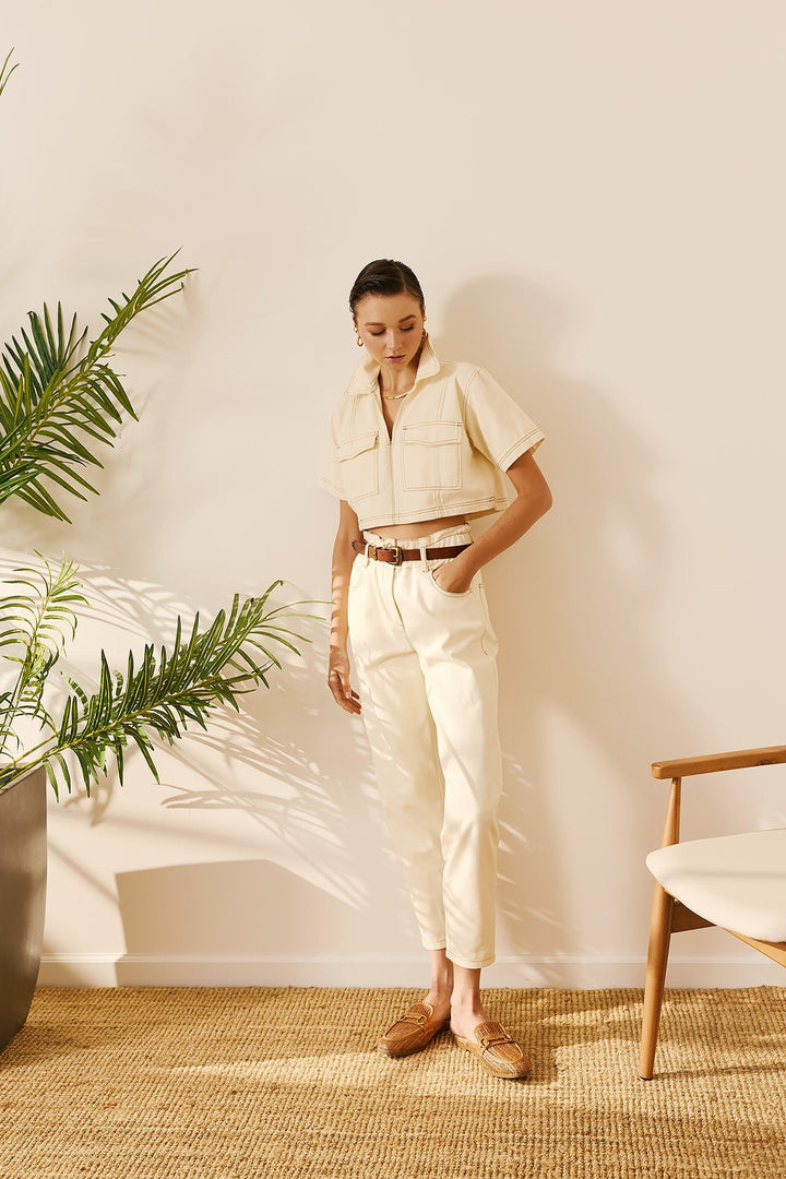 Παντελόνι denim ψηλόμεσο paperbag Figaro Fashion - A Collection Boutique