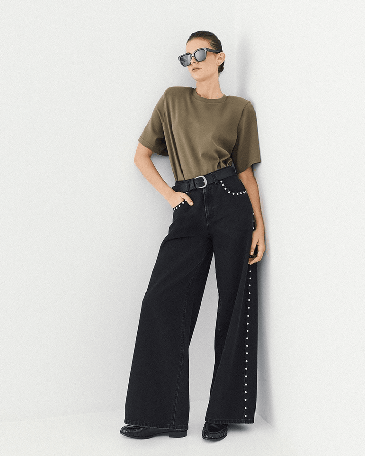 Παντελόνι denim wide-leg με τρουκς Access Fashion