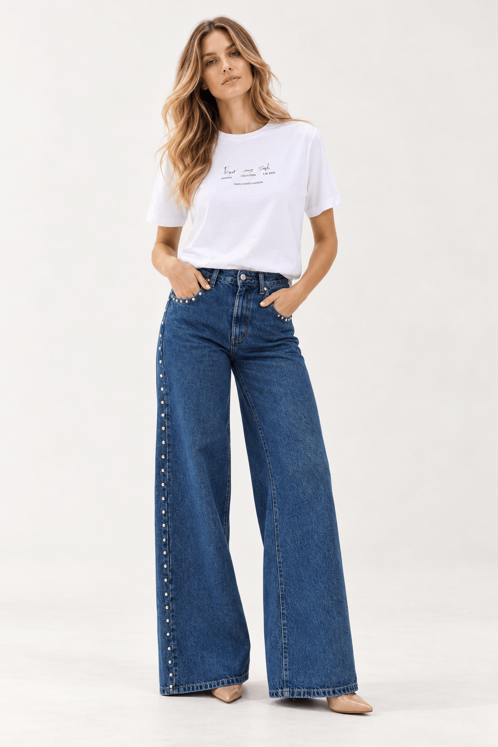 Παντελόνι denim wide-leg με τρουκς Access Fashion