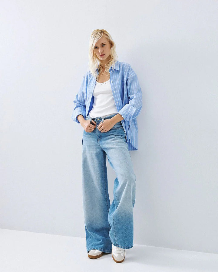 Παντελόνι denim wide leg ψηλόμεσο Access Fashion