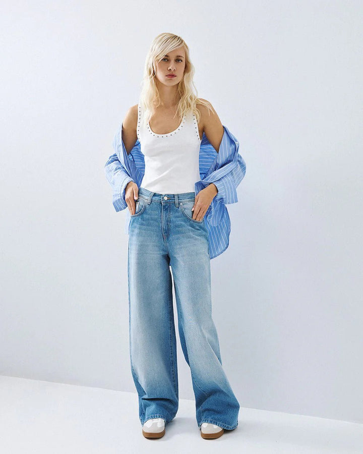 Παντελόνι denim wide leg ψηλόμεσο Access Fashion