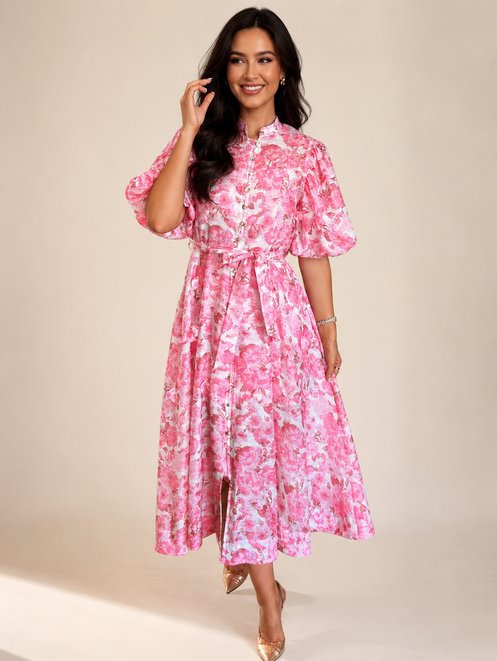 Φλοράλ midi φόρεμα από με puff μανίκια A Collection Boutique