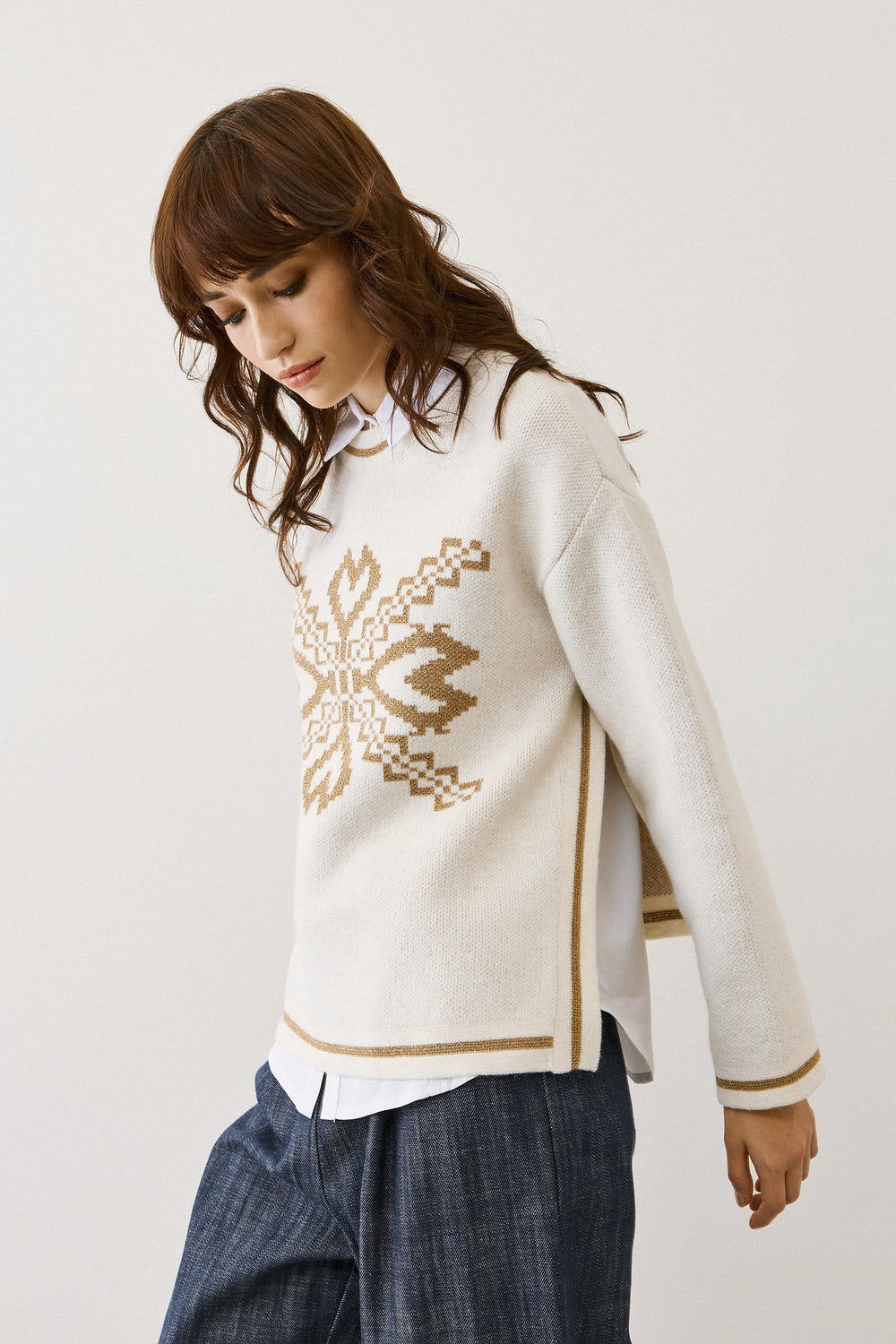 Πλεκτή μπλούζα με σχέδιο και ανοίγματα Figaro Fashion