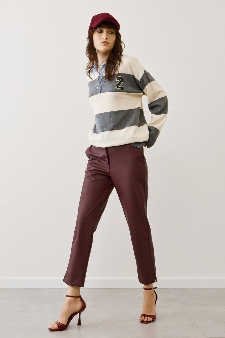 Πλεκτή ριγέ μπλούζα με γιακά Figaro Fashion