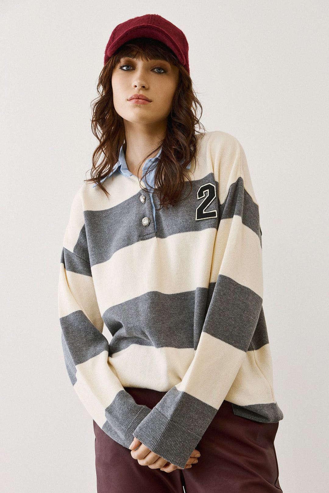 Πλεκτή ριγέ μπλούζα με γιακά Figaro Fashion