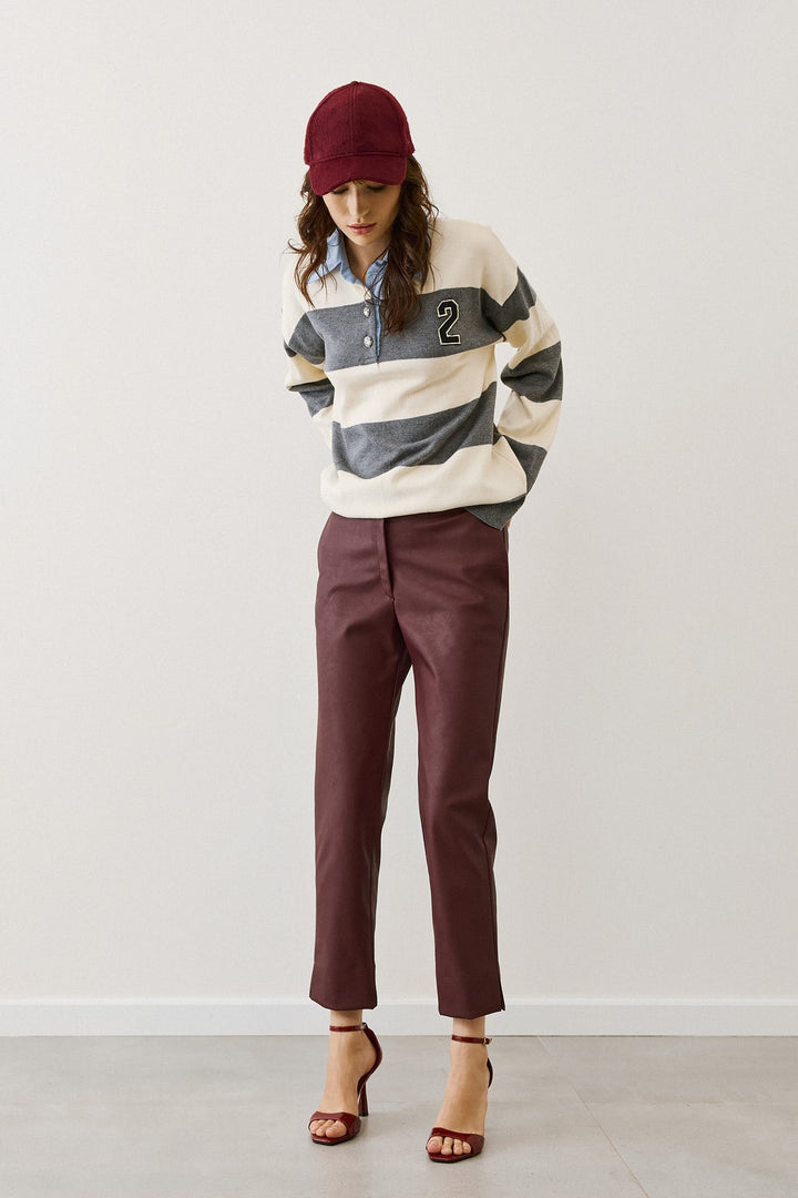 Πλεκτή ριγέ μπλούζα με γιακά Figaro Fashion