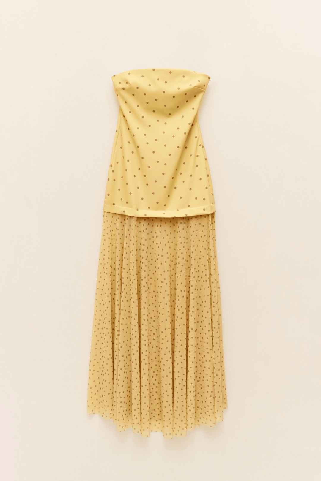 Πουά strapless maxi φόρεμα με τούλι & φουλάρι Lumina