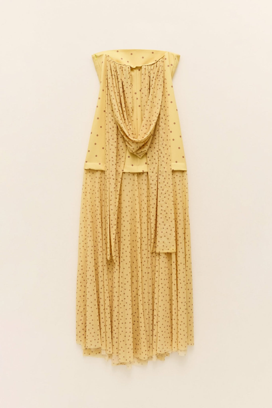 Πουά strapless maxi φόρεμα με τούλι & φουλάρι Lumina
