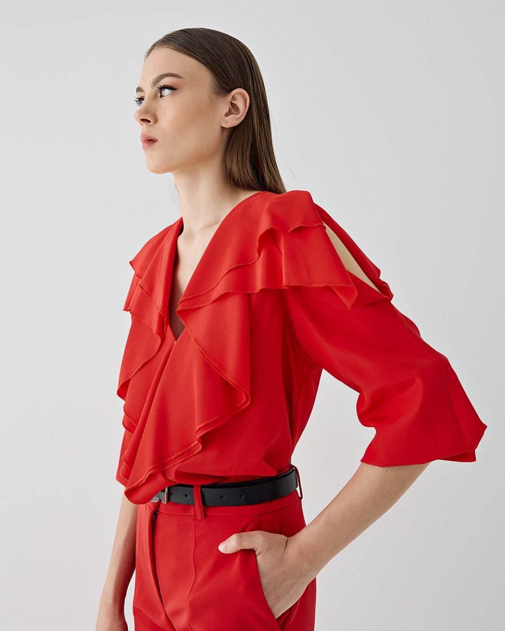 Πουκάμισο με βολάν και ανοιχτούς ώμους Access Fashion