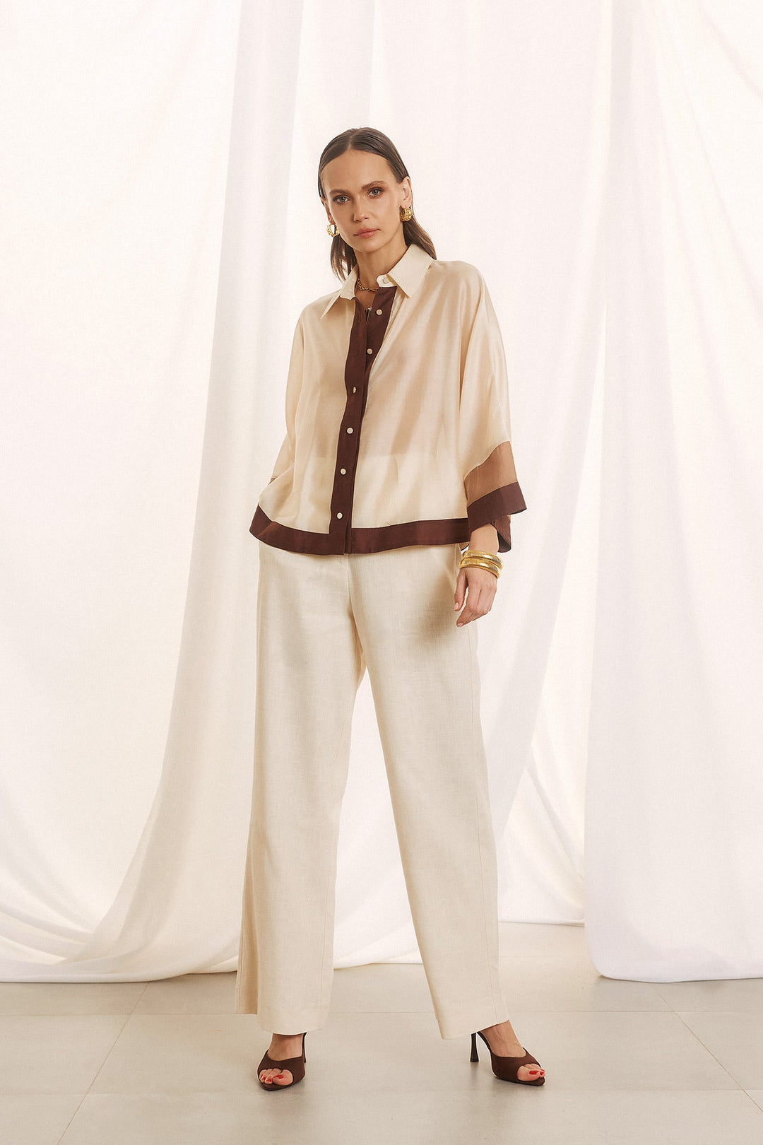 Πουκάμισο με διχρωμία και loose γραμμή Figaro Fashion