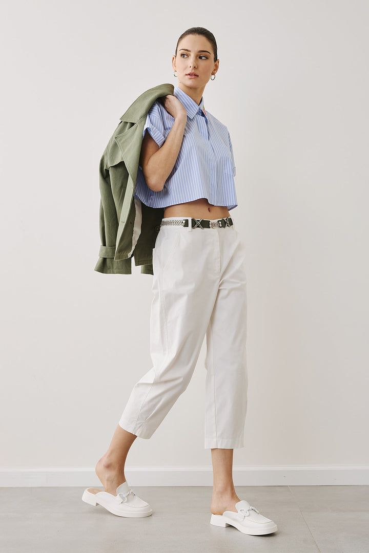 Πουκάμισο ριγέ crop με patch κεντημένο κερασάκι Figaro Fashion